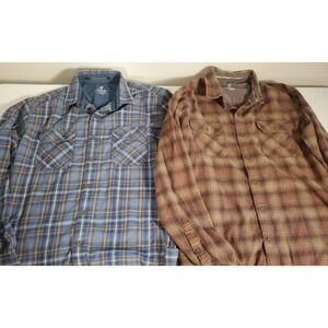2 Kuhl Button Up Shirt Men's M Brown & Blue Plaid Flap Pockets Long Sleeve Lot